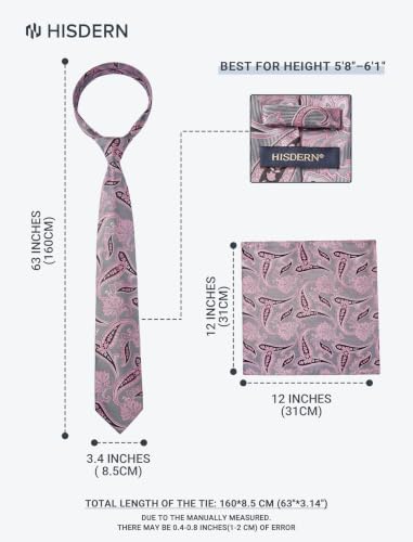 Image of HISDERN Extra Long Ties for Men Classic Floral Tie and Pocket Square Elegant Silk Necktie Handkerchief Set Wedding Party