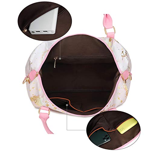 Women Ladies Weekender Carry-on Tote Bag Overnight Duffel in Trolley Handle (B-Pink Marble)