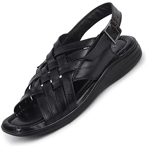 Image of FAUSTO Mens Leather Woven Sandals | Adjustable Buckle Closure | Ethnic Comfort Footwear For Daily Use, Office & Outdoor Wear | All-Day Comfort With Soft Insole