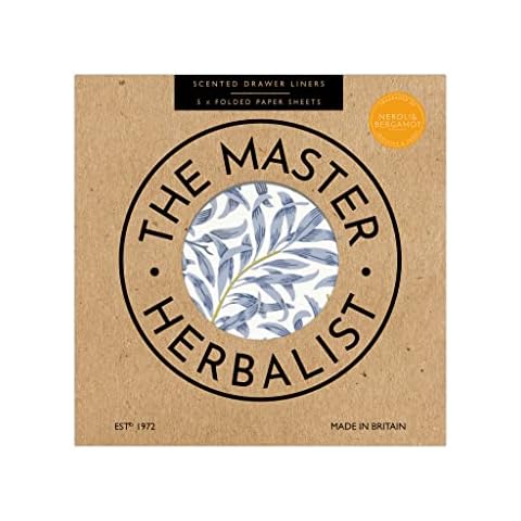 The Master Herbalist NEROLI & BERGAMOT Scented Drawer Liners in a BLUE WILLIAM MORRIS Design (FOLDED) | Pack of 5 Sheets | Contains Essential Oils. Made in the UK Cover