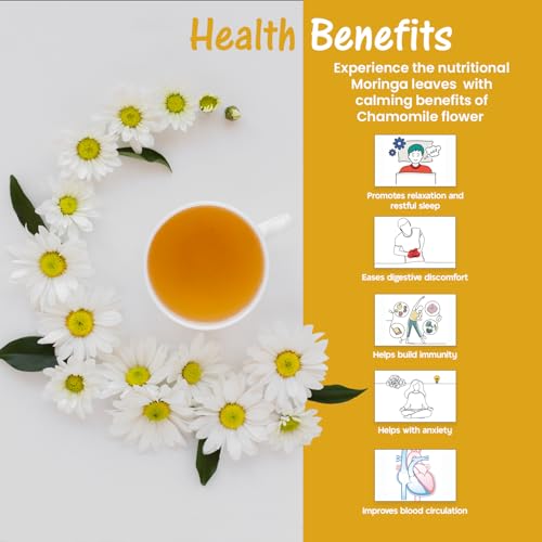 Image of Mindful Eating Pure Moringa Leaves Tea Blended with Chamomile Flowers - Herbal Tea, Natural Ingredients, Dried Drumstick Tree Leaves, Immunity Booster, Caffeine-free, 70g