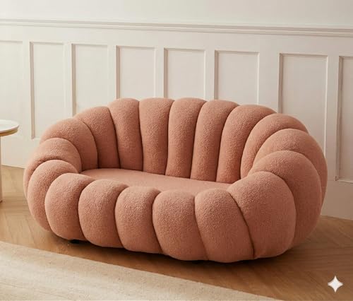 Image of CRAFTCITY Pumpkin Style Wooden Sofa, Contemporary Modern & Cozy Accent Chair for Living Room (Pink, 6 Seater Sofa Set)