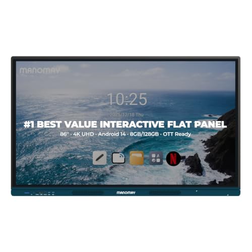 Image of Manomay 86 Inch 4K All-in-One Computer ADPM | Android 14 Interactive Display | 20-Point Touch | 8GB RAM 128GB Storage | Smart Board for Classroom, Office & Business