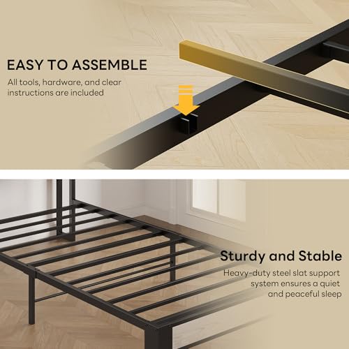 Image of LIKIMIO Twin XL Bed Frames, Boucle Storage Headboard with Charging Station, Solid and Stable, Noise Free, No Box Spring Needed, Easy Assembly