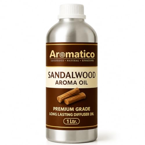 Image of AROMATICO Sandalwood Diffuser Oil with Strong, Long-Lasting Aroma. Woody, Spiritual Aroma Oil for Homes, Offices & Showrooms. Aromatherapy, Diffusers, Air Purifiers, Vaporizers - 1 L (1000 ml)