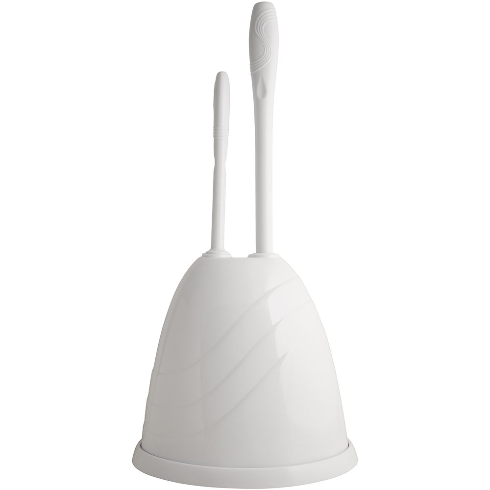 PlumbCraft Heavy-Duty Plunger, Toilet Brush, and Caddy 7506400, Versatile Bathroom Accessory Set and Apartment Must-Have, Toilet Plunger and Brush Set with Durable Hiding Caddy for Sanitary Storage