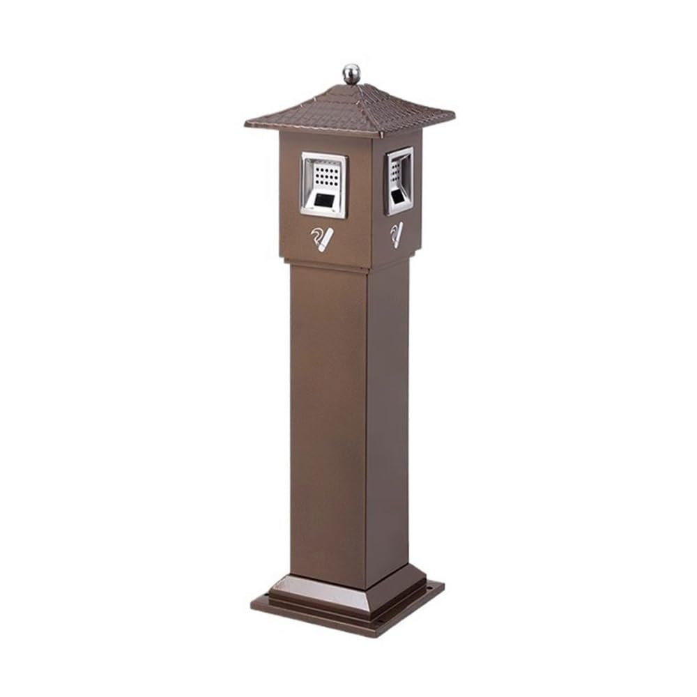 OWOHYG Ashtray Trash Can Outdoor Metal Ash Column, Street Square Vertical Cigarette Butt Rubbish Bin Outdoor Ashtrays For Cigarettes.Bruin