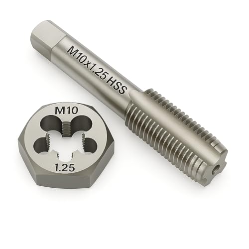 M10x1.25 Metric Tap and Die Set Right Hand HSS Tap & GCr15 Hex Die for Metal Thread Repair
