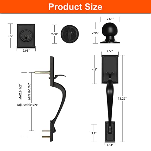 Haidms Matte Black Front Door Handle And Deadbolt Set, Front Door Lock Sets With Keys For Entrance And Exterior Door, Modern Front Door Hardware With Single Cylinder Deadbolt And Knob #TOP2