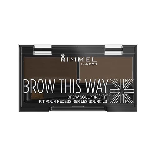 Rimmel London Brow This Way Augenbrauenpuder-Modellierset, gepflegtes Finish und ultimative Präzision mit Duo Compact Formula, Dunkelbraun, Polvo 0,04 oz, Wachs 0,03 oz