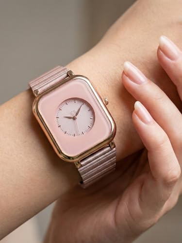 Image of Premium Rose Gold Square Analog Watch for Women & Girls | Stylish Stainless Steel Strap | Elegant Heart Second Hand | Trendy Ladies Wrist Watch under 500 | Square Case Design | Perfect for Casual | Affordable Fashion Watch for Girls