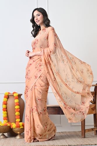 Image of MIRCHI FASHION Women Saree Chiffon Floral Printed | Breathable Lightweight Sari for Regular Home and Office Wear with Blouse Piece