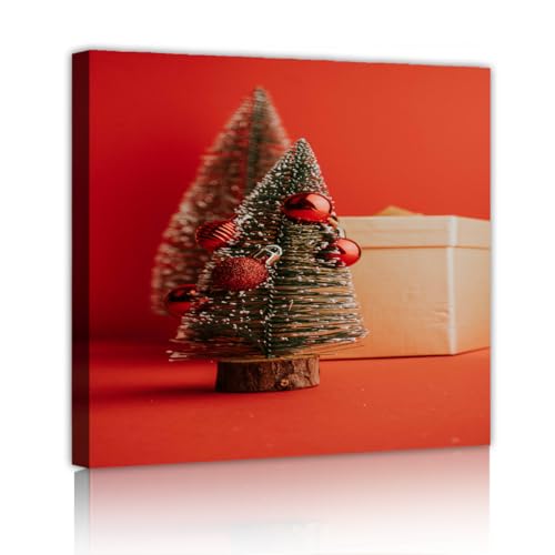 Arbre de Noël toile d'art élégante rouge et vert aux finitions artistiques soignées