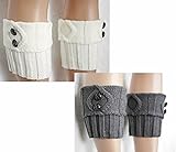 Women Winter Leg Warmer with Button Crochet Knit Boot Cuffs (2 Pair Grey/white)