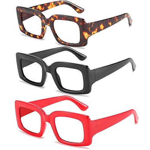 3 Pack Ladies Reading Glasses-Oversized Square Reader Eyeglasses for Women Fashion Leopard Print Glasses Frame + 0 to +4.0 (3pack-Black&red&Leopard, 2.5 x)