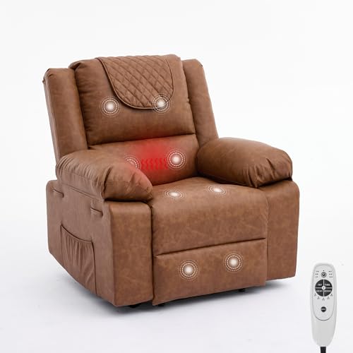 Image of Manual Recliner Chair for Adults with Heating & Massage, 135 Adjustable Reclining Lounge Chair with Side Pockets & Remote Control, Ideal for Living Room Bedroom,Brown