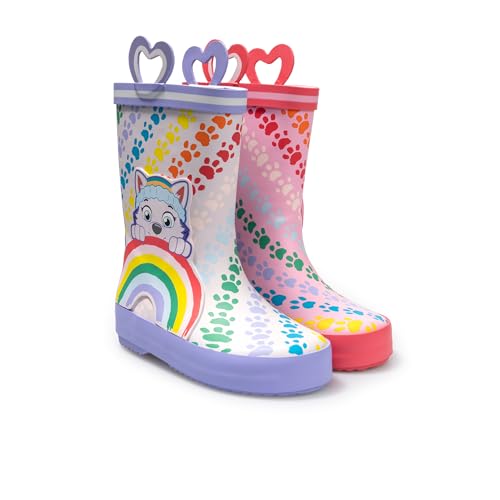 Paw Patrol Toddler Rain and Puddle Boots Waterproof Rubber Outdoor Splash Shoes Slip On Handle Easy Pull Kids Rainwear Footwear for Boys and Girls Rainbow Size 10 Toddler