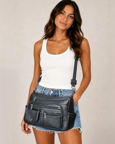 Image of Bluome Vegan Leather Crossbody Purse for women Multi Pocket Crossbody Bag Messenger Bag Travel Purse Handbag Shoulder