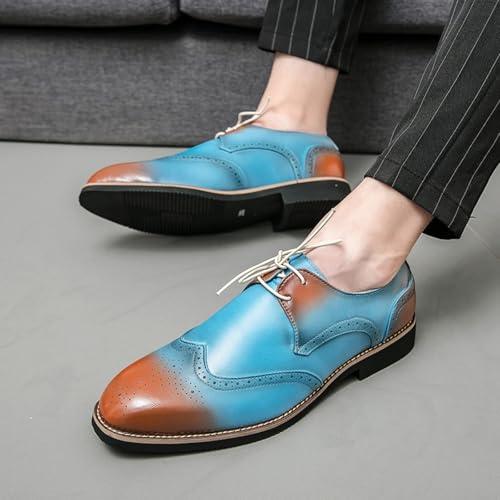 Men Oxford Dress Shoes Gradient - Color Brogues Wing Tips Lace Up Patchwork Two Tone Color Matching Punched Round Toe4
