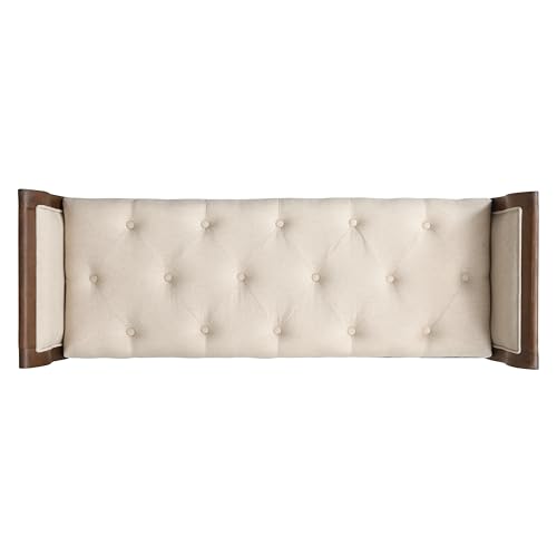 Christopher Knight Home Modern Upholstered Bench with Curved Arms, Solid Wood Frame, Beige Fabric Seat, Walnut Finish Accent Bench, Entryway Bedroom Living Room Bench by Christopher Knight Home - Image 5