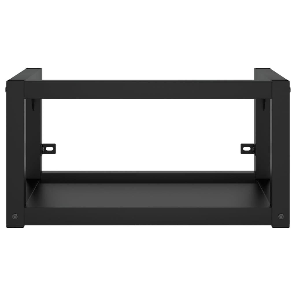 Cadre de Lavabo Mural avec Vasque à Encastrer en Céramique Blanche et Support en Fer Noir, Meuble Lave-Mains Suspendu pour Salle de Bain et Toilette, 42 x 39 x 18 cm