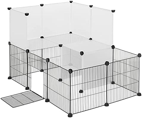 EUGAD rabbit run guinea pig run hamster playpen bunny puppy enclosure exercise fence with door diy white 20 Panels (35x35cm/panel) 107 x 72 x 72 cm 0005WL