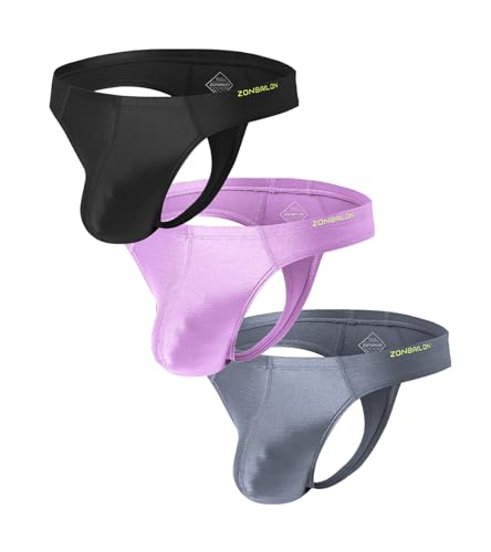 ZONBAILON Men’s Sexy Glossy Silk Thong Underwear G-String Bulge Enhancing Ball Pouch T-Back for Male Bikini Briefs M L XL XXL