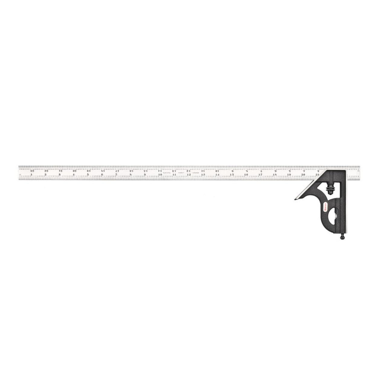 Starrett Steel Combination Square with Square Head - 24" Blade Length, Cast Iron Heads, Reversible Lock Bolt, Scriber, Spirit Level, 4R Graduation Type - 11H-24-4R