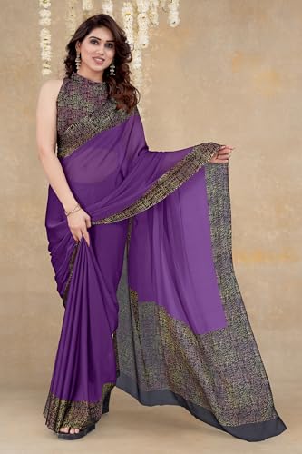 Image of MIRCHI FASHION Saree for Woman Chiffon Geometric and Leaf Printed | Lightweight Daily Regular Use Comfortable Women's Sari with Blouse Piece (Available in 15 Designs)