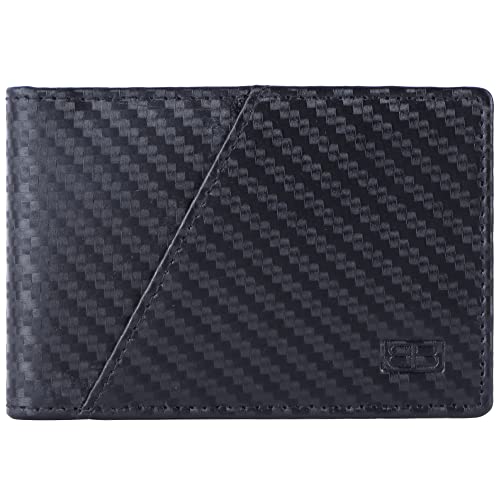 Image of Brooklyn Bridge Genuine Leather Money Clip Wallet for Men Carbon Fiber Black - Slim RFID Blocking Bifold Wallet, Stylish Front Pocket Card Holder with Cash Clip, Gift for Him