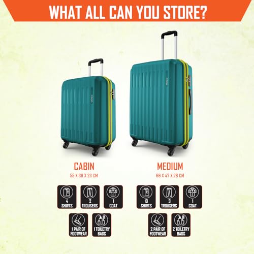 Image of Safari Genius Alley Set of 2 (Cabin + Medium) Trolley Bags Hard Case Polypropylene, 4 Wheels, 360 Degree Wheeling Luggage, Travel Bag, Suitcase for Travel, Trolley Bags for Travel, Teal Green