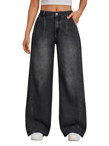 Trendy Queen Women's Wide Leg Jeans with Side Pleats -
