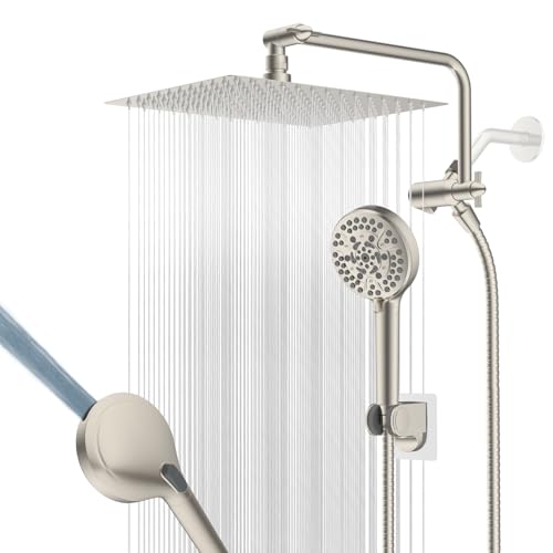 Image of 12 inch Metal Rainfall Shower Head with 10-Mode Handheld, Brushed Nickel