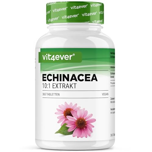 vit4ever Echinacea 500 mg - 365 vegane Tabletten - Natürliches Echinacea Extrakt 10:1 - Hochdosiert - Ohne unerwünschte Zusätze - Vegan