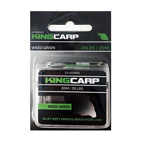 KINGCARP - 20m Spool of Coated HookLink Braid (20lb Breaking Strain Line) Abrasion Restistant Anti Tangle Removeable Skin - For Making Fishing Hook Link Rigs (Weed Green) [13-102001] Cover