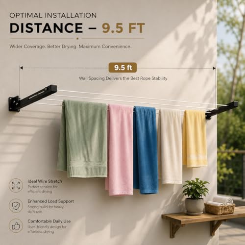 Image of TAGGY Heavy Duty 4 Layer Foldable Cloth Drying Stand for Balcony with 40 Feet Rope | Cloth Drying Stand | Wall Hanging Clothes Dryer Rack for Balcony & Indoor Wall Mounted Laundry Hanger Grey