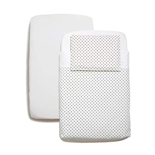 Niimo Spannbettlaken für Chicco Next2Me Bettlaken Bezug Set 3 Stuck 100% Baumwolle + 1 Wasserfester Matratzenschoner passend für Kinderkraft UNO Chicco Lullago Next 2 me 80x 53 (Weiß-Grau Punkte)