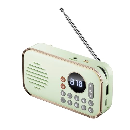 Yssevlon Portable FM Radio Rechargeable Small Wireless Bluetooth Speaker Surround Stereo Sound USB Vintage Radios Light Green