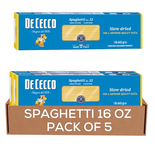 De Cecco Spaghetti No. 12 Pasta, 16 Oz (Pack of 5), Authentic, Slow Dried, Made with Durum Wheat, Versatile Pasta for Sauces & Recipes, Made in Italy