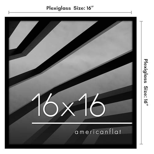Americanflat 16x16 Picture Frame with Polished Plexiglass - Streamline Collection - Thin Border Square Frame for Wall Display - Hanging Hardware Included - Black