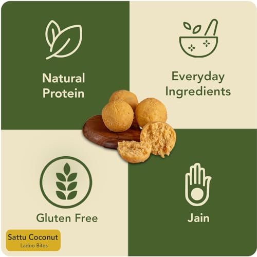 Image of Svasthyaa - Sattu Coconut Ladoo Bites 100gm & High Protein Moong Jor 220gm | Roasted, Handmade, Gluten-Free, Vegan & Jain | Guilt-Free Indian Snacks | 40g+ Protein Power Snack