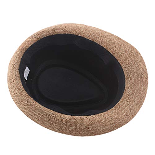 Fin86 Jazz Hat Men's Breathable Linen Top Hat Outdoor Sun Hat Curly Brim Straw Hats Bowler Style Hat Wide Brim Fedora Hats Brown, One Size #TOP2