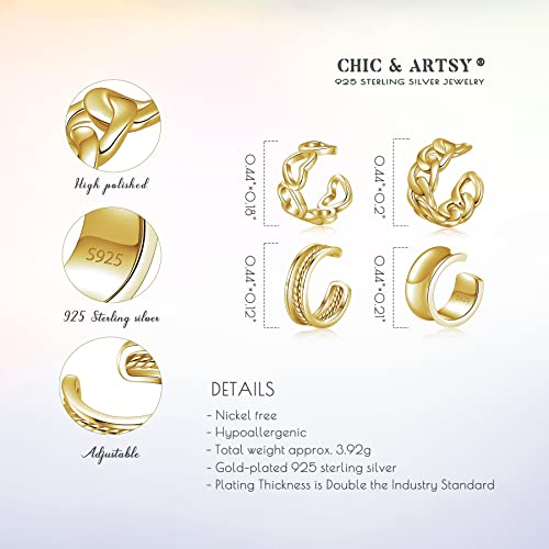 Ear Cuffs 18K Gold Plated 925 Sterling Silver Fake Ear Cuffs Non Piercing Ear Conch Clip On Earrings For Women Adjustable #TOP4