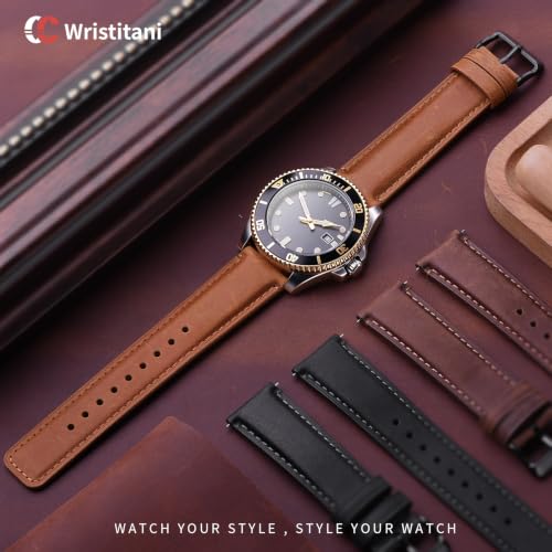 Image of Wristitani 3 Pack Leather Watch Strap, 19mm 20mm 21mm 22mm 24mm Top Genuine Leather Watch bands for Men, Quick Release Vintage Wristband