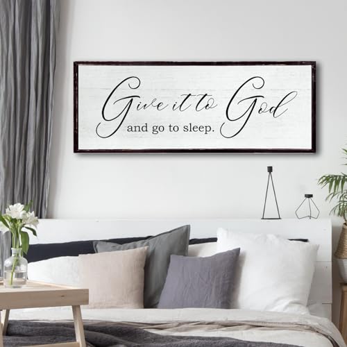 Give It To God And Go To Sleep Sign Wall Decor 32x12 Inch Large Farmhouse Master Bedroom Above Bed Hanging Wall Art Rustic Guest Room Wood Framed Over Bed Wall Decoration (Black) - Image 5
