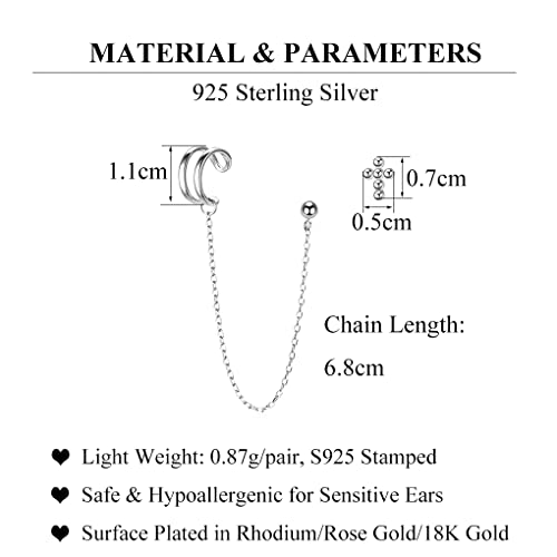 Sluynz 925 Sterling Silver Asymmetric Cuff Earrings Studs For Women Teen Girls Cross Studs Earrings Crawler Earrings Wrap (A-Asymmetric) #TOP6