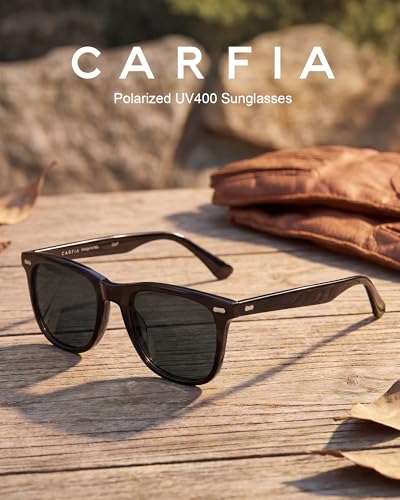 Image of CARFIA Thick Polarized Sunglasses for Men UV400 Protection, Retro Square Hand-crafted Acetate Driving Shades CA5356