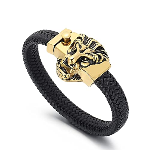 Bracelet lion en cuir tressé idéal pour affirmer son style rock