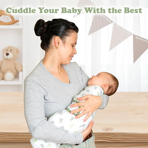 Image of Swaddles for Newborns - 3-Pack Infant Swaddles 0-3 Months - Adjustable Swaddle Sleep Sack - Soft Organic Cotton Baby Wrap for Safe & Cozy Sleep (Green Leaf)