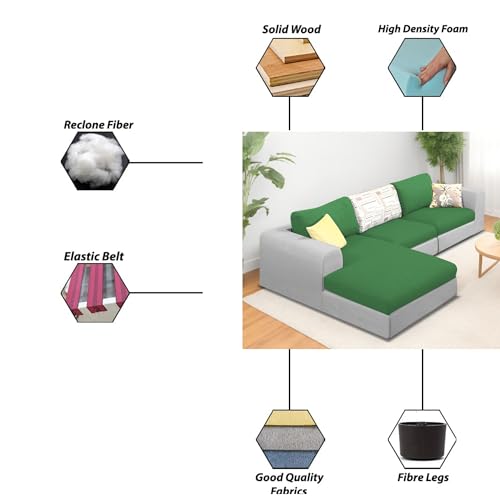 Image of Koza LHS 4 Seater L Shape Sofa Set for Living Room (Green Grey Fabric) Premium Fabric Sofa